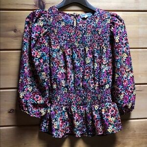 Pleione XS Ruffle Puff long sleeve Floral shirt Autumn Anthropologie